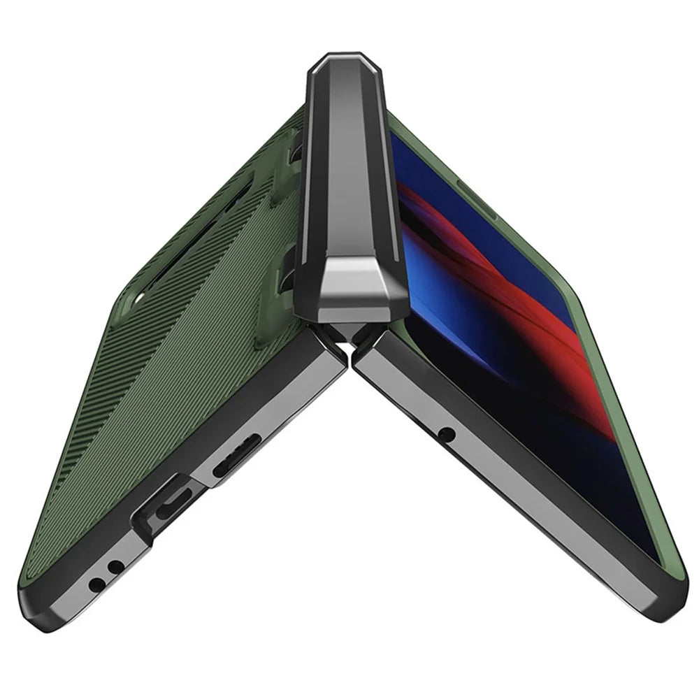 For Google Pixel Fold PC+TPU Non-Slip Phone Case Hinge Protection Shockproof Cover with Tempered Glass Film - Green - 2