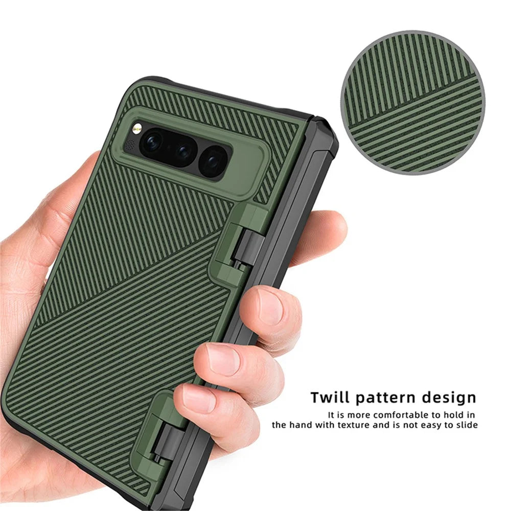For Google Pixel Fold PC+TPU Non-Slip Phone Case Hinge Protection Shockproof Cover with Tempered Glass Film - Green - 3