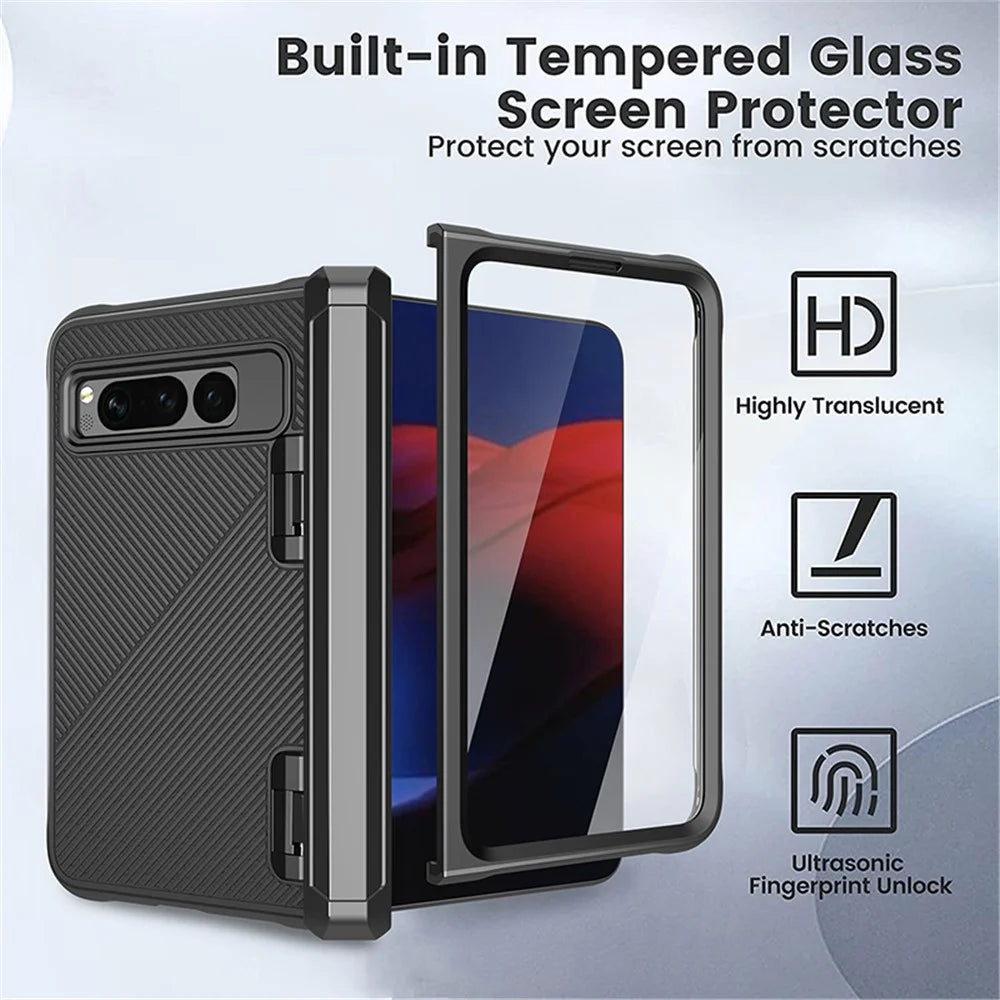 For Google Pixel Fold PC+TPU Non-Slip Phone Case Hinge Protection Shockproof Cover with Tempered Glass Film - Green - 5