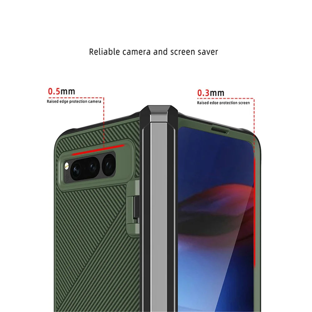 For Google Pixel Fold PC+TPU Non-Slip Phone Case Hinge Protection Shockproof Cover with Tempered Glass Film - Green - 7