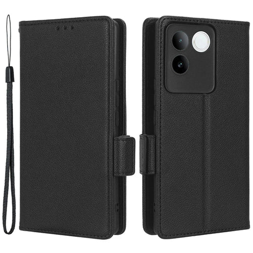 Phone Leather Case for vivo S17e 5G , Litchi Texture Wallet Stand Folio Flip Cell Phone Cover - Black - 1