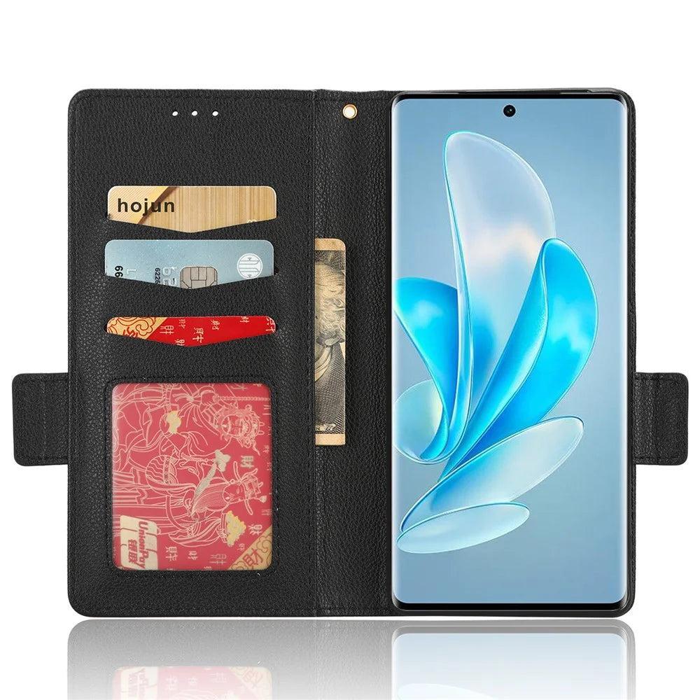 Phone Leather Case for vivo S17e 5G , Litchi Texture Wallet Stand Folio Flip Cell Phone Cover - Black - 2