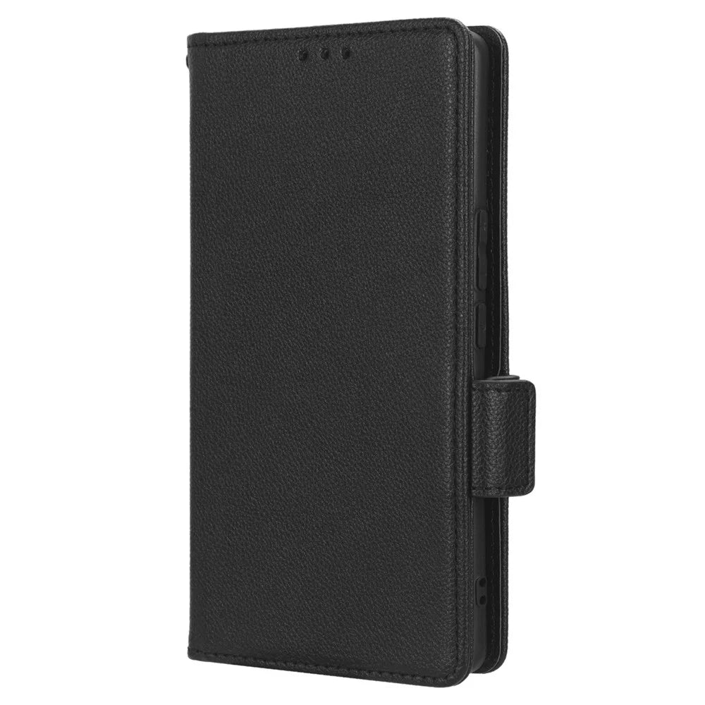 Phone Leather Case for vivo S17e 5G , Litchi Texture Wallet Stand Folio Flip Cell Phone Cover - Black - 6