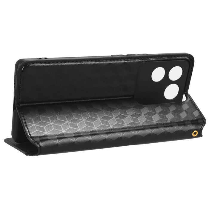 For vivo S17e 5G PU Leather Stand Case Shockproof Rhombus Imprinted Phone Cover - Black - 3