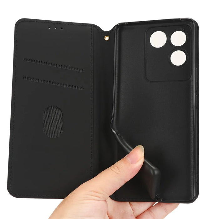 For vivo S17e 5G PU Leather Stand Case Shockproof Rhombus Imprinted Phone Cover - Black - 4