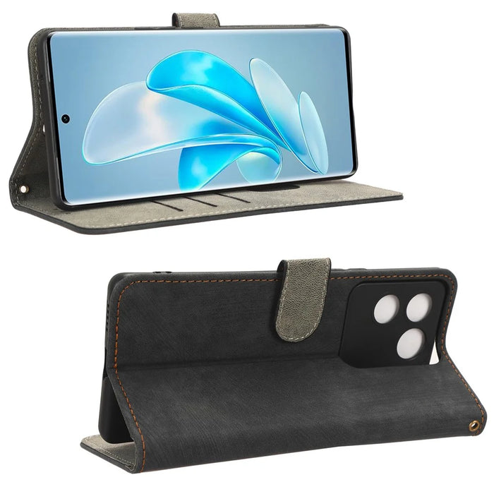 For vivo S17e 5G Drop Proof Wallet Cover RFID Blocking PU Leather Stand Phone Case with Strap - Black - 3
