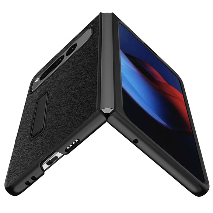 For Google Pixel Fold Hinge Protection PU Leather+PC Cover  Kickstand Phone Case - Litchi Texture / Black - 3