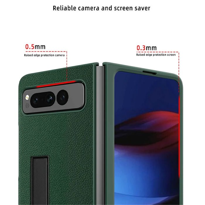 For Google Pixel Fold Hinge Protection PU Leather+PC Cover  Kickstand Phone Case - Litchi Texture / Black - 7