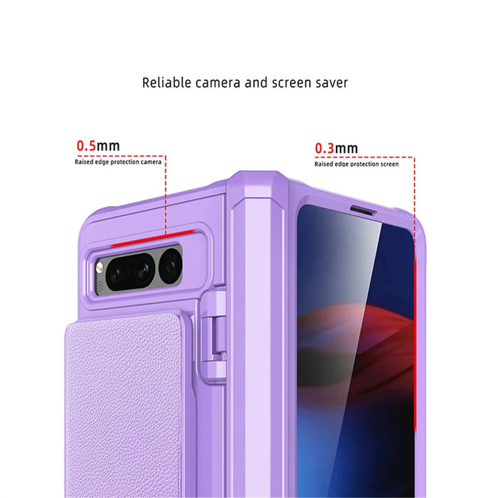 For Google Pixel Fold PU Leather PC+TPU Phone Case Hinge Protection Card Slot Cover with Tempered Glass Film - Black - 5