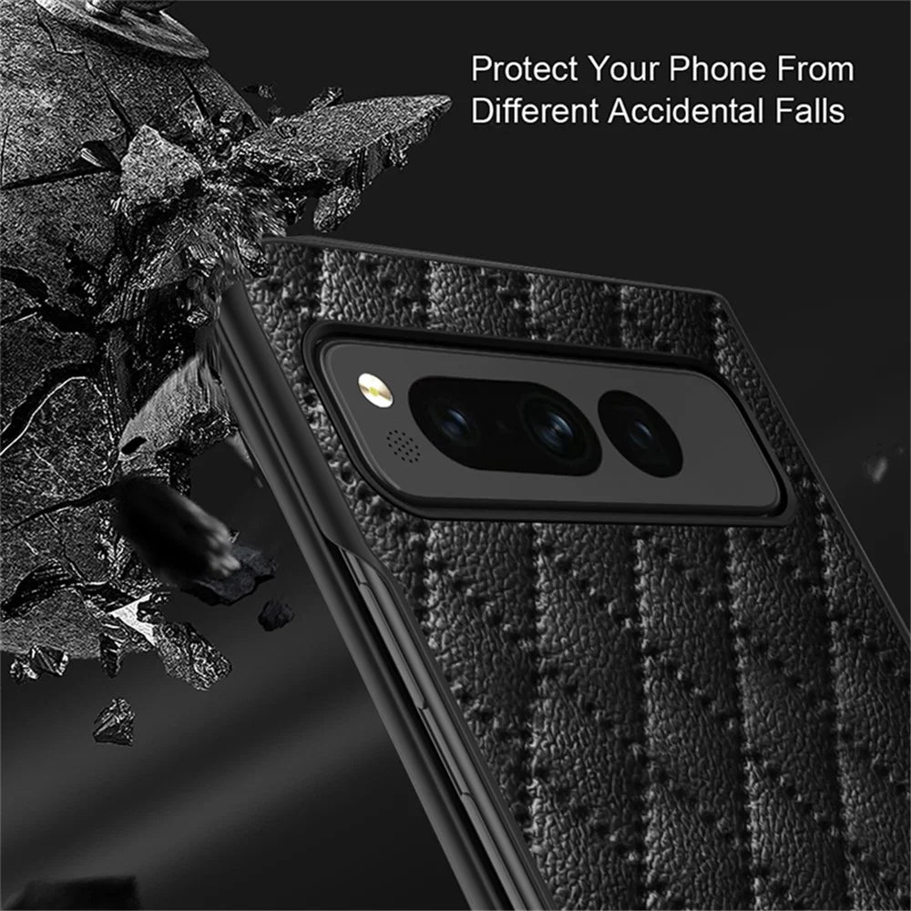 For Google Pixel Fold PU Leather+PC Phone Case Rhombus Texture Imprinted Hinge Protection Cover - Purple - 7