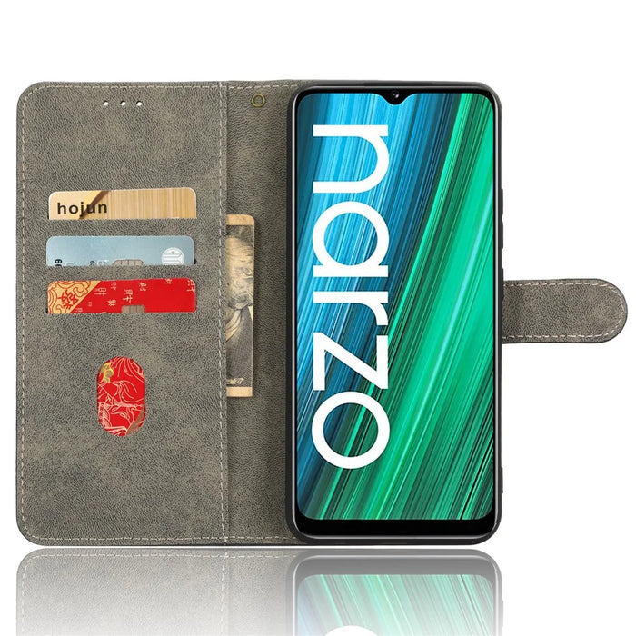 For Realme Narzo 50A RFID Blocking PU Leather Stand Case Drop Proof Phone Wallet Cover with Strap - Black - 2