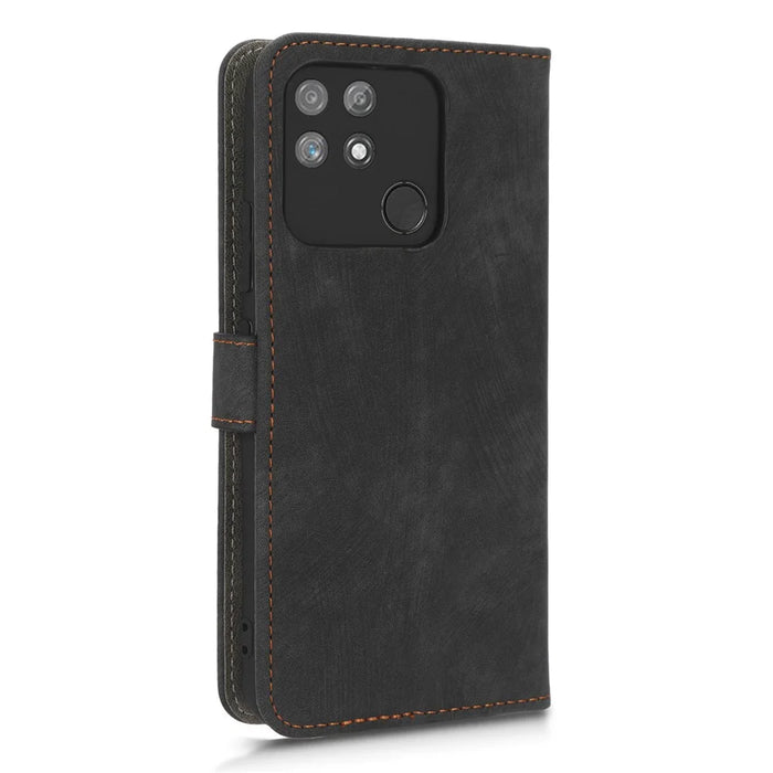 For Realme Narzo 50A RFID Blocking PU Leather Stand Case Drop Proof Phone Wallet Cover with Strap - Black - 7