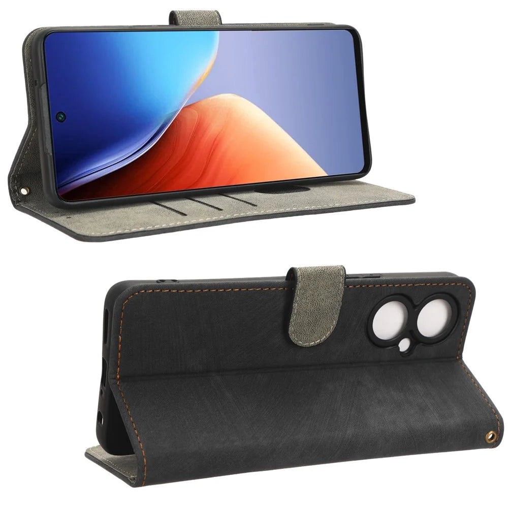 Stand Case for TECNO Camon 19 4G CI6n RFID Blocking PU Leather Phone Wallet Cover with Strap - Black - 3