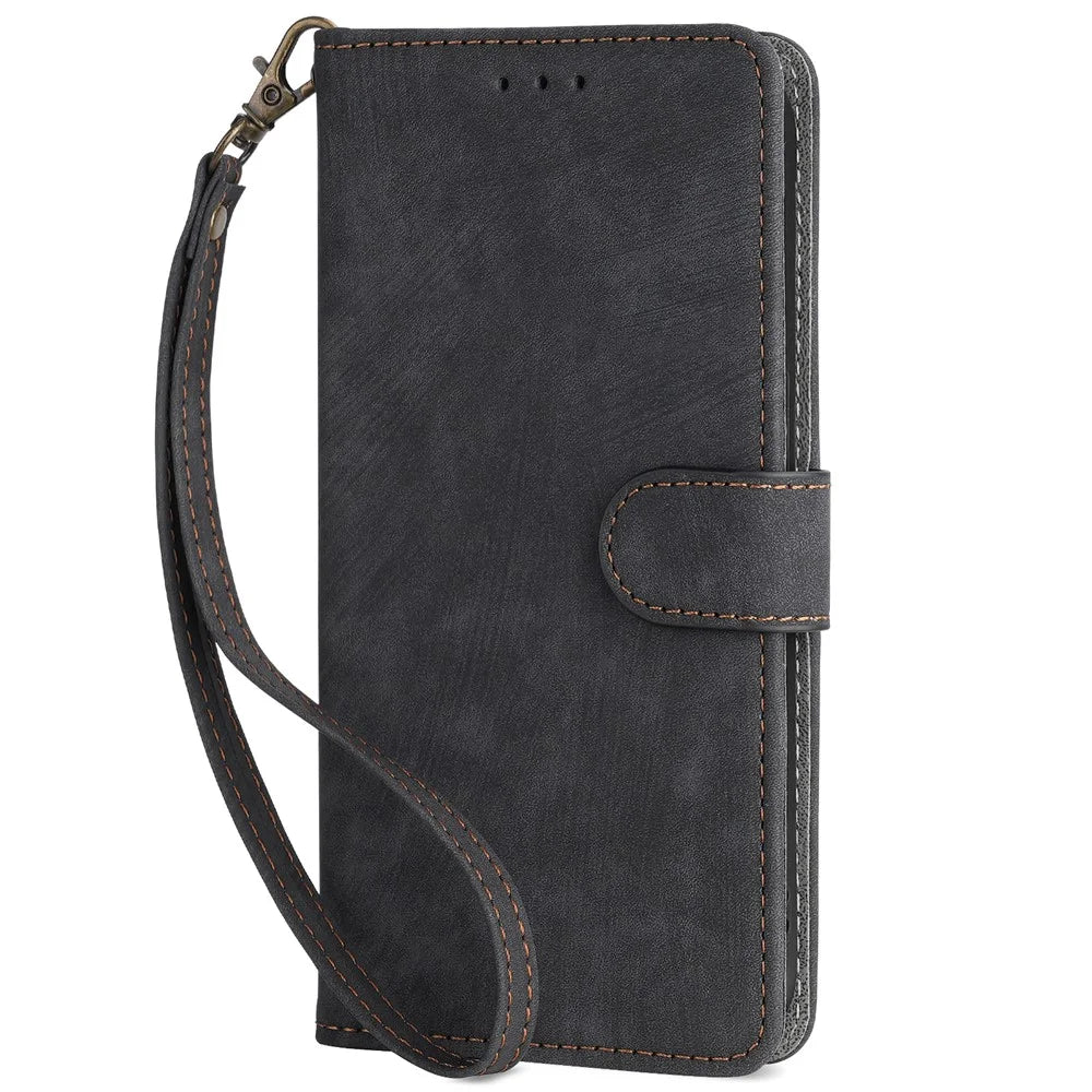 Stand Case for TECNO Camon 19 4G CI6n RFID Blocking PU Leather Phone Wallet Cover with Strap - Black - 6