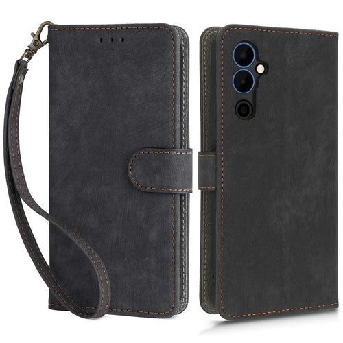Phone Wallet Cover for TECNO Pova Neo 2 4G LG6n RFID Blocking PU Leather Stand Case with Strap - Black - 1