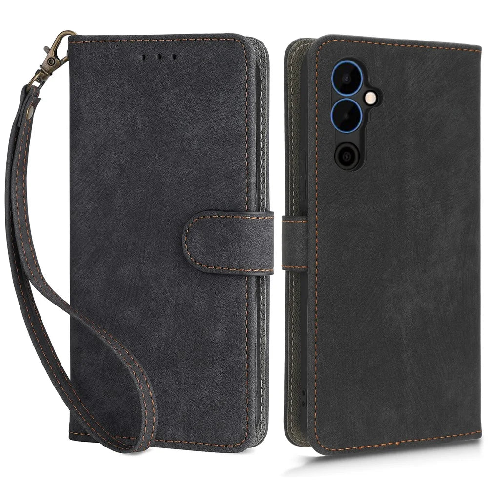 Phone Wallet Cover for TECNO Pova Neo 2 4G LG6n RFID Blocking PU Leather Stand Case with Strap - Black - 1