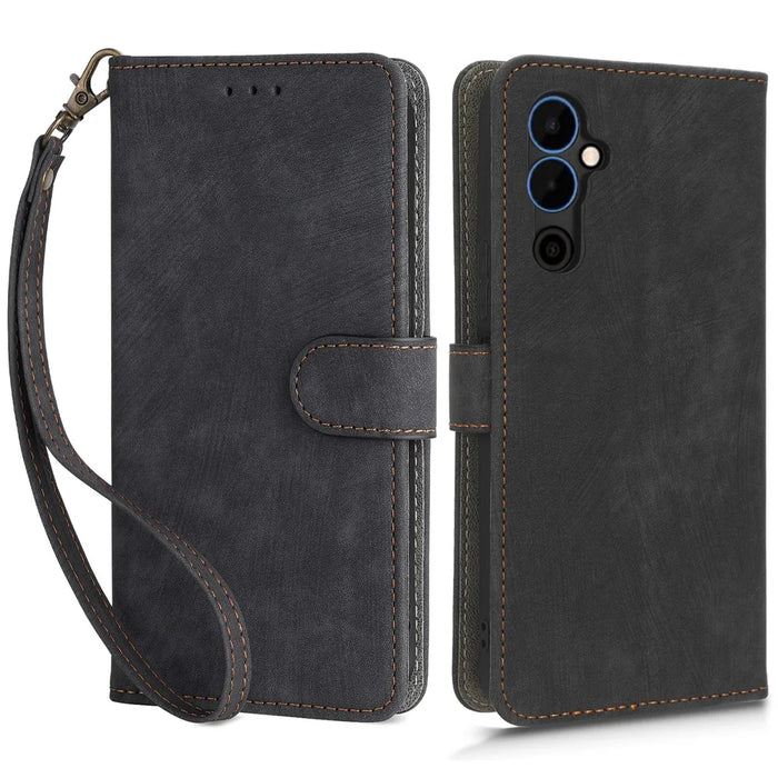 Phone Wallet Cover for TECNO Pova Neo 2 4G LG6n RFID Blocking PU Leather Stand Case with Strap - Black - 1