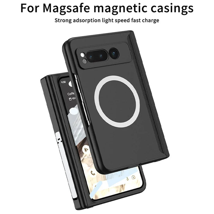 For Google Pixel Fold Magnetic Phone Case PC Kickstand Phone Cover with Tempered Glass Screen Film - Green - 6