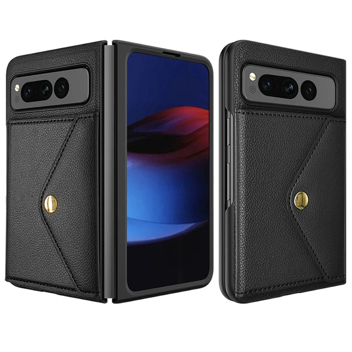 For Google Pixel Fold PU Leather PC Protective Cover Litchi Texture Card Slot Phone Case - Black - 1