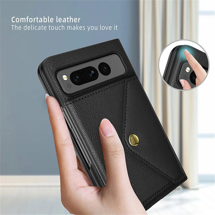 For Google Pixel Fold PU Leather PC Protective Cover Litchi Texture Card Slot Phone Case - Black - 2