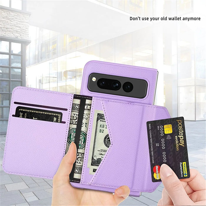 For Google Pixel Fold PU Leather PC Protective Cover Litchi Texture Card Slot Phone Case - Black - 3
