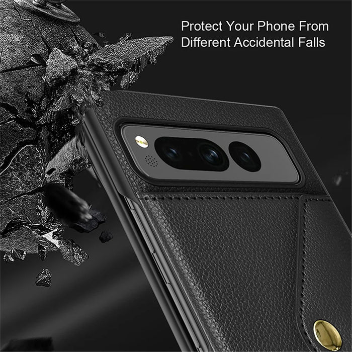 For Google Pixel Fold PU Leather PC Protective Cover Litchi Texture Card Slot Phone Case - Black - 4