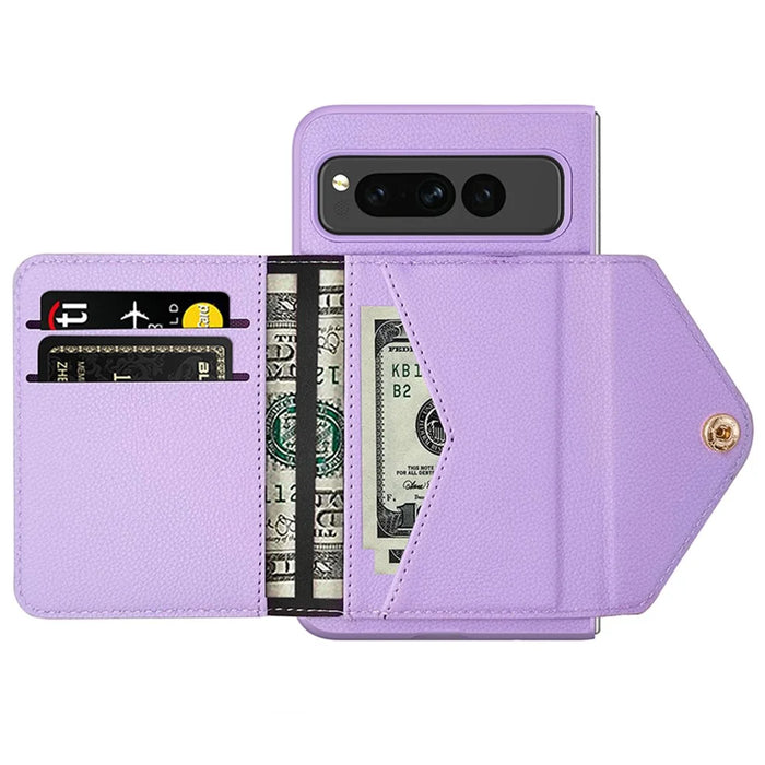 For Google Pixel Fold PU Leather PC Protective Cover Litchi Texture Card Slot Phone Case - Black - 5