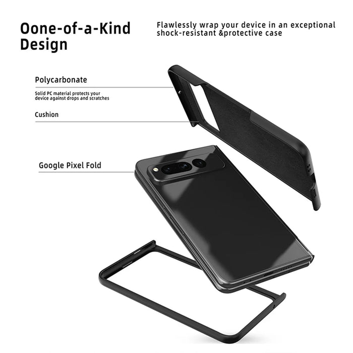 For Google Pixel Fold PU Leather PC Protective Cover Litchi Texture Card Slot Phone Case - Black - 6