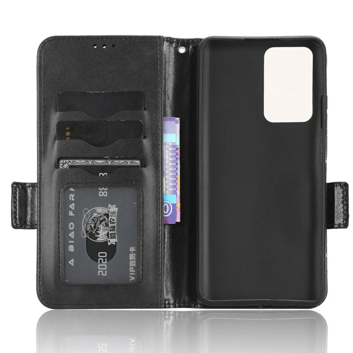For ZTE Blade V41 Smart Wallet Cell Phone Case PU Leather Imprinted Triangle Stand Cover - Black - 4