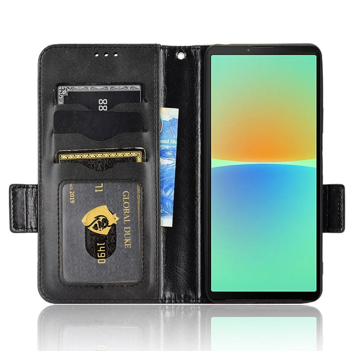 For Sony Xperia 10 V PU Leather Wallet Case Imprinted Triangle Phone Cover with Stand - Black - 2