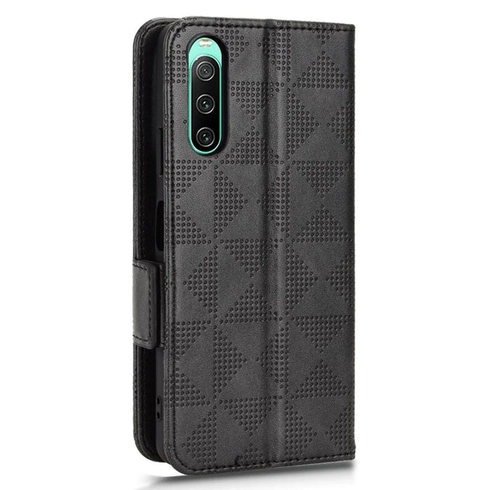 For Sony Xperia 10 V PU Leather Wallet Case Imprinted Triangle Phone Cover with Stand - Black - 5