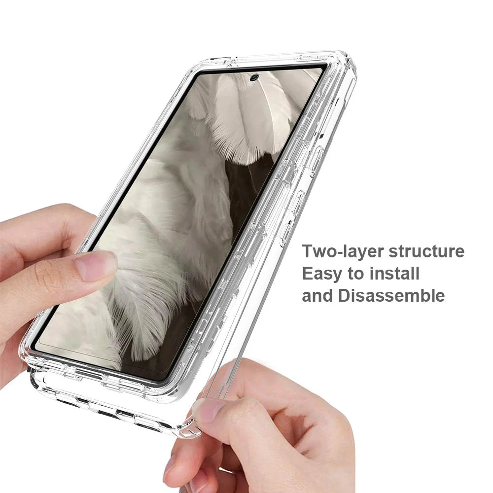 Phone Case for Google Pixel 7a PC+TPU Gradient Color Cell Phone Shell with PET Screen Protector - Transparent - 2