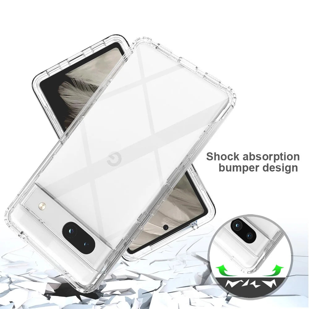 Phone Case for Google Pixel 7a PC+TPU Gradient Color Cell Phone Shell with PET Screen Protector - Transparent - 3