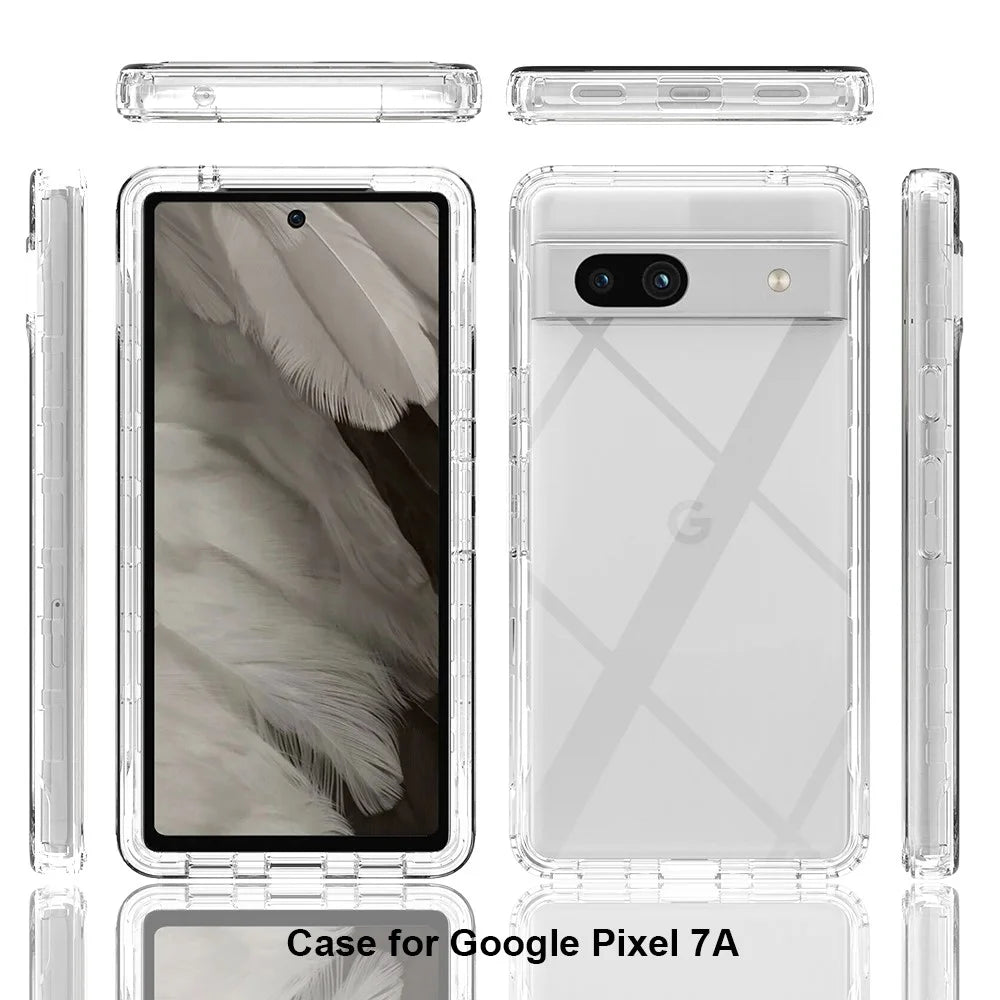 Phone Case for Google Pixel 7a PC+TPU Gradient Color Cell Phone Shell with PET Screen Protector - Transparent - 5