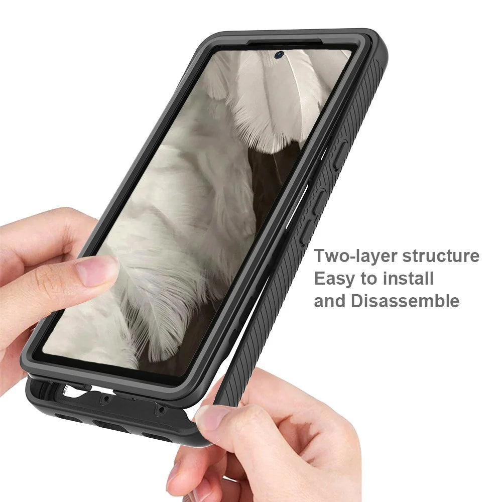 3-in-1 Phone Case for Google Pixel 7a Shockproof Detachable Phone Case with PET Screen Protector - Black - 2