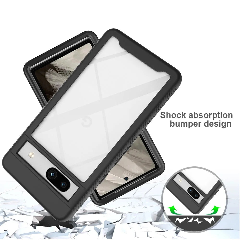 3-in-1 Phone Case for Google Pixel 7a Shockproof Detachable Phone Case with PET Screen Protector - Black - 3