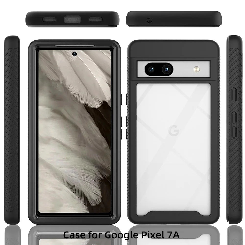 3-in-1 Phone Case for Google Pixel 7a Shockproof Detachable Phone Case with PET Screen Protector - Black - 5