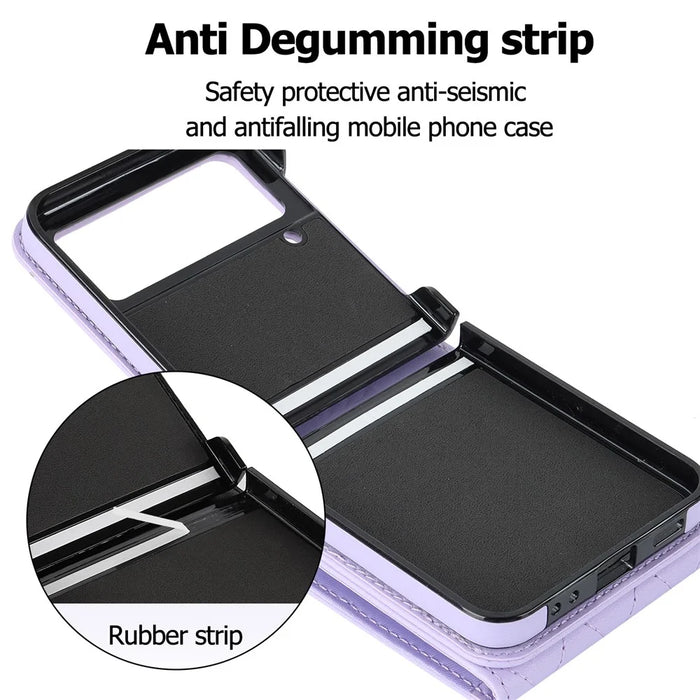 ZD 011 Card Bag Phone Case for Samsung Galaxy Z Flip3 5G, Ring Kickstand RFID Blocking Leather+PC Cover - Purple - 2