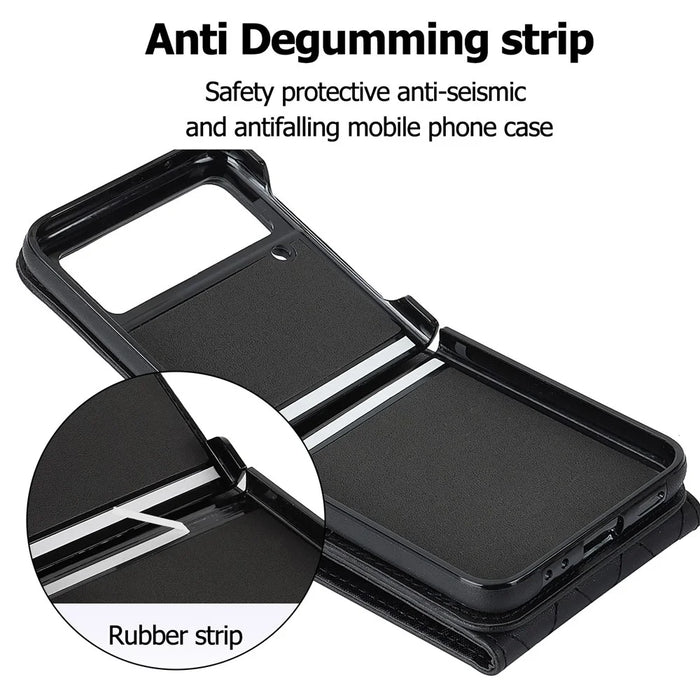 RFID Blocking Phone Case for Samsung Galaxy Z Flip4 5G, Card Holder Leather+PC Cover - Black - 2