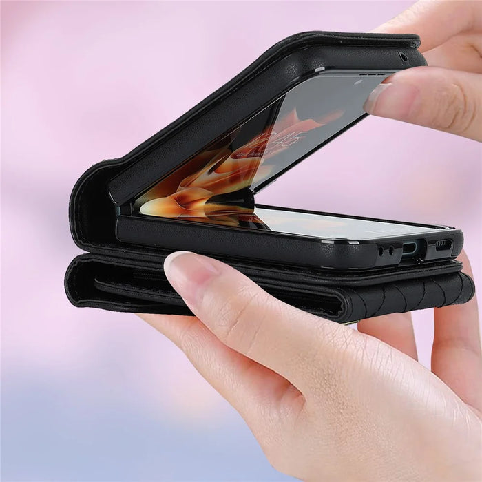 RFID Blocking Phone Case for Samsung Galaxy Z Flip4 5G, Card Holder Leather+PC Cover - Black - 6
