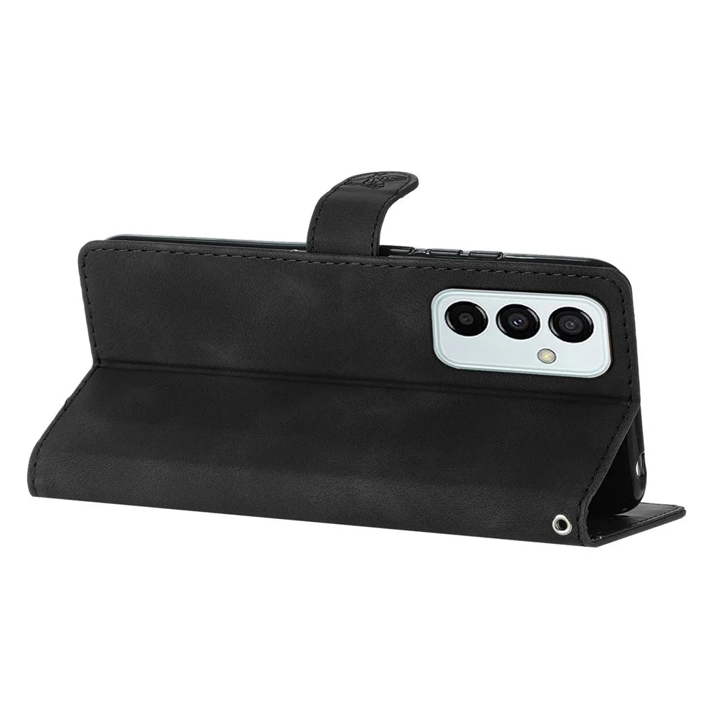 For Samsung Galaxy M52 5G Anti-drop Imprinted Flower Phone Case Wallet Stand Leather Cover - Black - 3