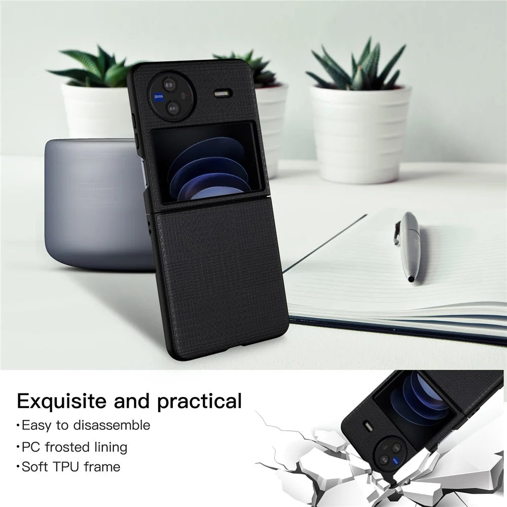 VILI TH Series Drop-proof Case for vivo X Flip PU Leather Coated PC+TPU Protective Cellphone Cover - Black - 4