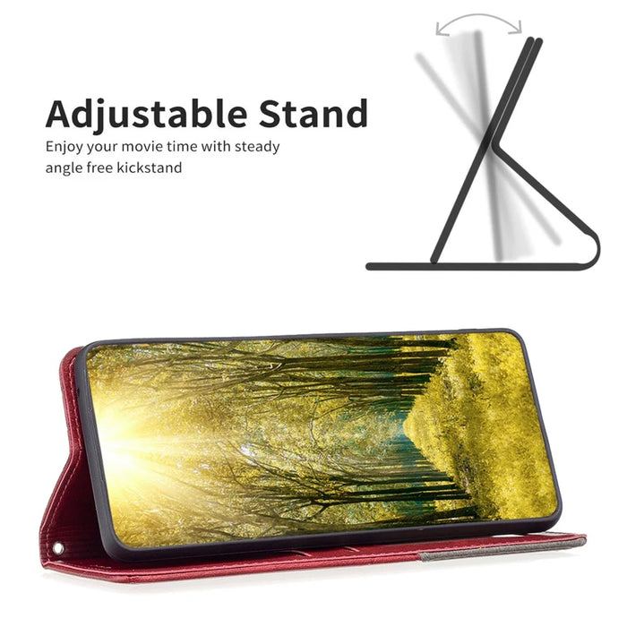 For Google Pixel 8 Pro Imprinted Line Phone Case Stand Leather Card Holder Phone Cover - Red - 3