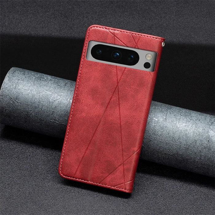 For Google Pixel 8 Pro Imprinted Line Phone Case Stand Leather Card Holder Phone Cover - Red - 7