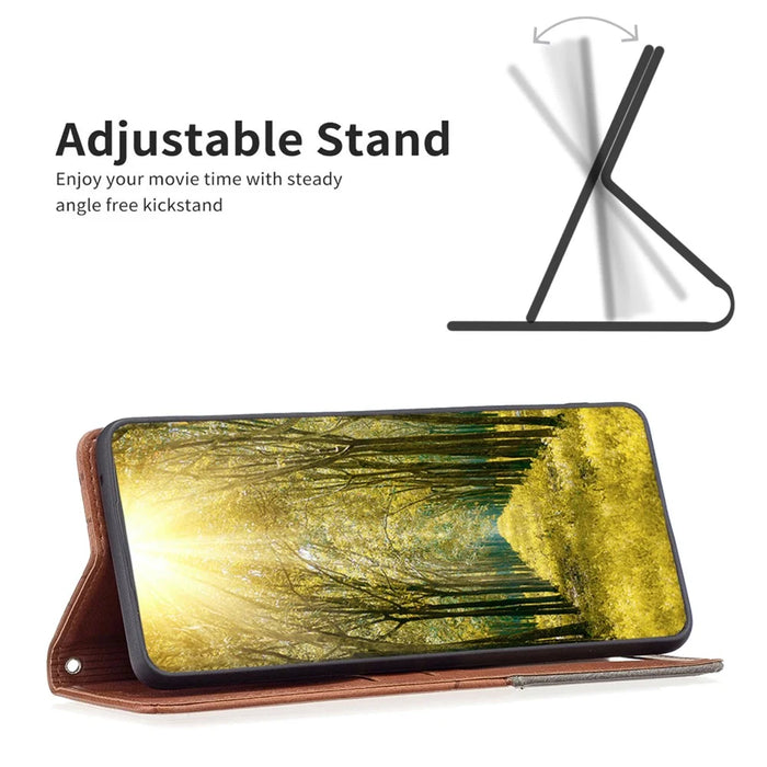 For Google Pixel 8 Stand Card Holder Imprinted Line Phone Case Drop Protection Leather Phone Cover - Brown - 3