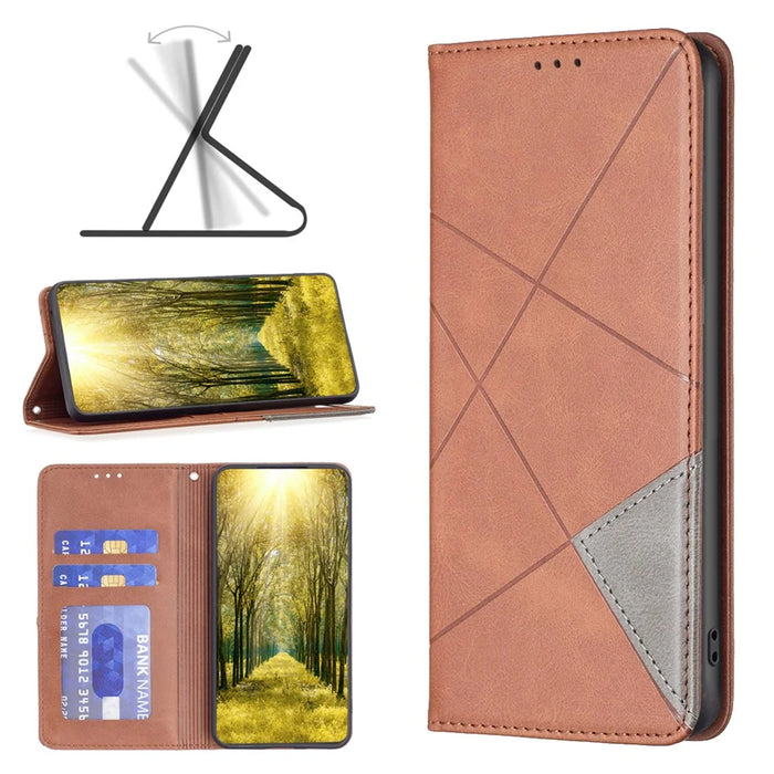 For Google Pixel 8 Stand Card Holder Imprinted Line Phone Case Drop Protection Leather Phone Cover - Brown - 5