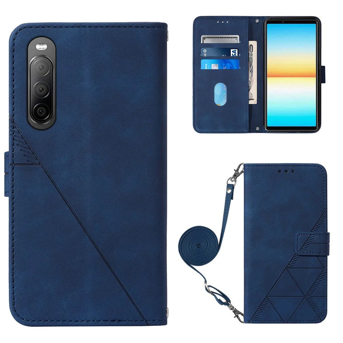 For Sony Xperia 10 V Leather Case with Shoulder Strap Wallet Stand Phone Cover - Sapphire - 1