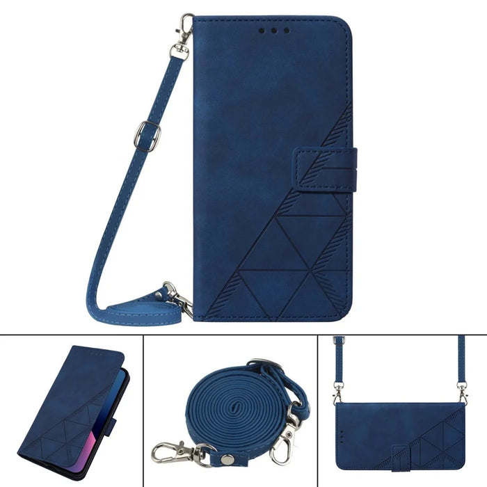 For Sony Xperia 10 V Leather Case with Shoulder Strap Wallet Stand Phone Cover - Sapphire - 4
