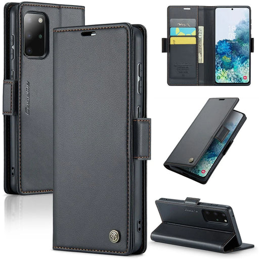 For Samsung Galaxy S20 Plus 5G / 4G Leather Case CASEME 023 RFID Blocking 3 Card Slot Mobile Cover - Black - 1