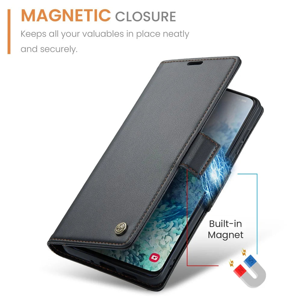 For Samsung Galaxy S20 Plus 5G / 4G Leather Case CASEME 023 RFID Blocking 3 Card Slot Mobile Cover - Black - 6